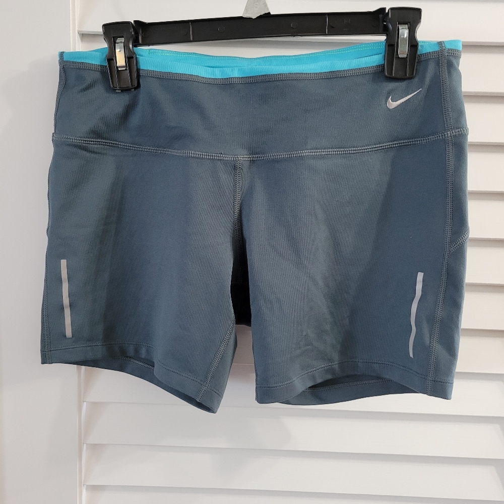 Nike dri fit running shorts size L gray with aqua